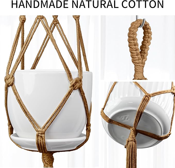 Macrame Plant Hanger, 34"/41"/46" 3 Sizes, Hanging Planters for Indoor Outdoor Plants, Flower Pot Holder with Wood Beads & Tassels for Boho Home Decor, 3 Pack, Brown