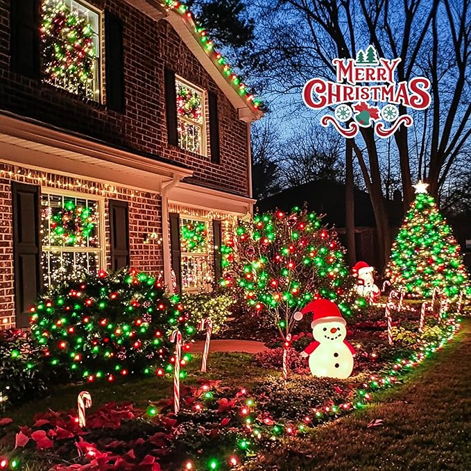 JMEXSUSS 200 LED Red and Green Christmas Lights Outdoor, 66ft String Lights Indoor Clear Wire Plug in for Bedroom Party Christmas Tree Decorations