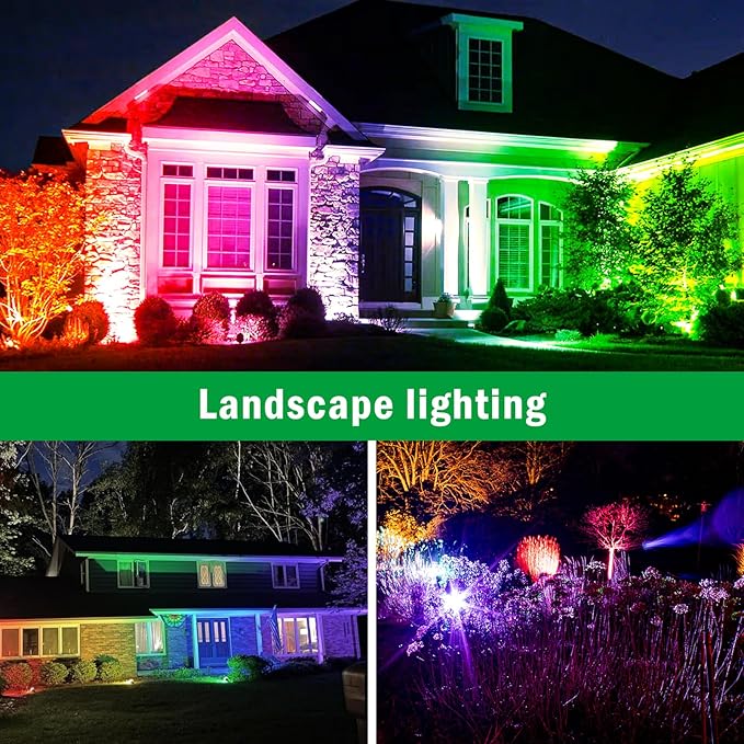 RGB Spotlight Outdoor 12W Color Changing Landscape Lighting with Remote Control Outdoor Spotlight for Yard 120V Waterproof Led Landscape Lights 4 Pack
