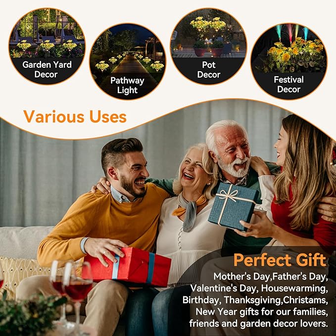 Neporal Solar Lights - Outdoor Decorative Garden Lights with Carnation Flower, Waterproof IP65, Perfect for Outdoor Decorations - Gardening Gifts for Women