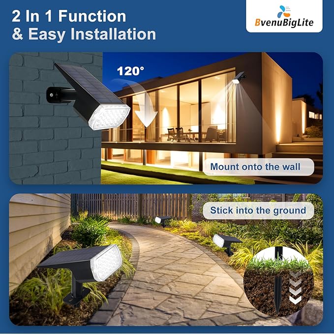 Solar Lights Outdoor Waterproof: IP65 Led Spot Light Decorations for Garden - 3 Lighting Modes Solar Powered for Yard - Dust to Dawn Landscape Lighting Patios Pathway Driveway 6PC White