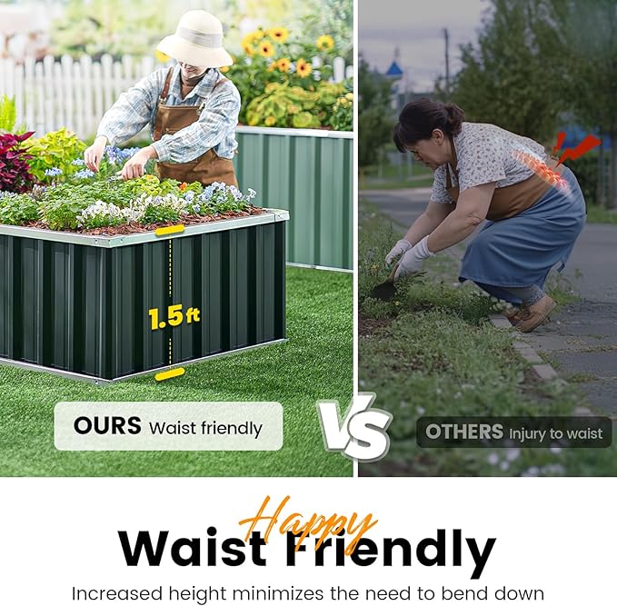 KING BIRD Raised Garden Bed 68" x 36" x 18" Heightened Galvanized Steel Metal Planter Box Outdoor for Deep-Rooted Vegetables, Flowers, Large Raised Bed Kit (Dark Grey)