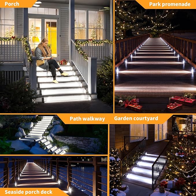 KINKAI 6 Pack Solar Stair Lights, Outdoor Triangle Step Light Waterproof Deck Lighting for Outside, Step Front Door Porch Yard Patio Decor (White Light)