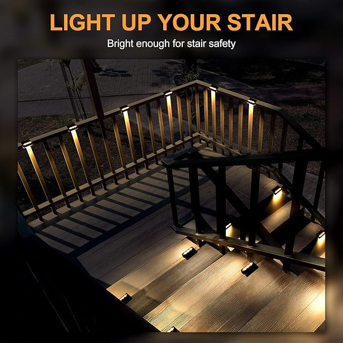 SOLPEX Solar Fence Lights, 6 LEDs Solar Lights Outdoor Waterproof Solar Powered for Deck, Stair, Front Porch, Balcony, Walkway, Garden, Yard, Patio, Pool Decor, IP65 Waterproof (12 Pack, Warm White)