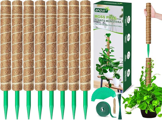 EAONE Moss Pole 168 Inch, 8 Pack 21" Monstera Plant Support for Climbing Potted Live Plants Indoor, Stackable Coco Coir Moss Sticks Monstera Stakes for Pothos Philodendron, with Garden Labels & Ties