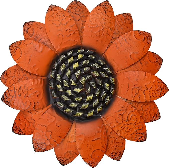 EASICUTI Orange Sunflower Metal Flowers Wall Decor Metal Wall Art Decorations Hanging For Indoor Outdoor Home Bathroom Kitchen Room Bedroom Living Room Garden Patio Porch 13 Inch