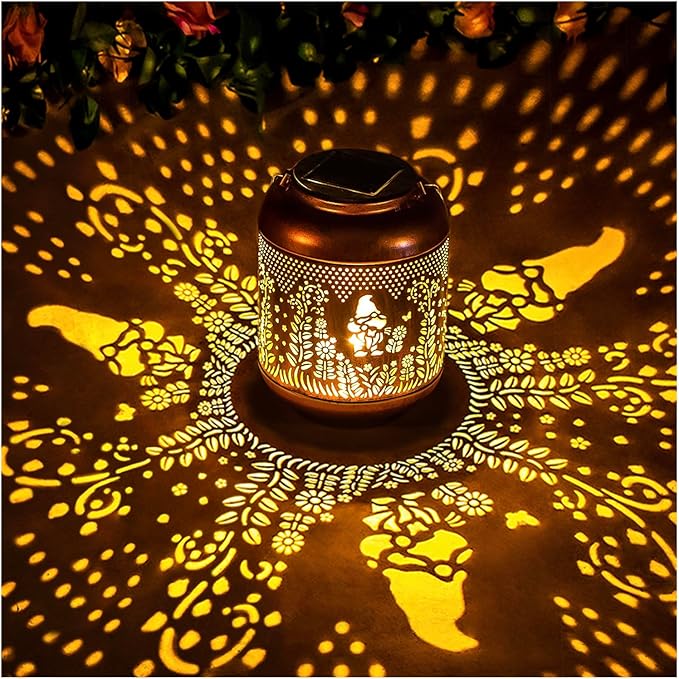 Gnomes Solar Lanterns Outdoor Waterproof Hanging Solar Lights Gnomes Gifts for Women Men Mom Metal Decorative LED Outdoor Lanterns for Patio, Lawn, Landscape, Garden Decor, Yard Decorations