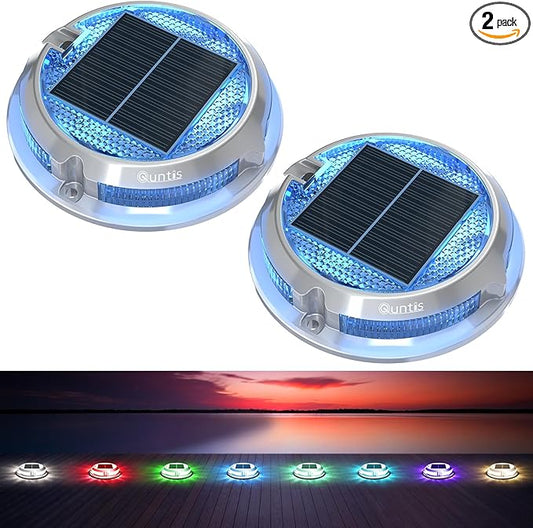 Quntis RGB Solar Deck Lights 2 Pack, 11 Lighting Modes Solar Driveway Lights Outdoor Waterproof IP68, Step Light for Outside, Deck Light Solar Powered for Stair Pathway Walkway