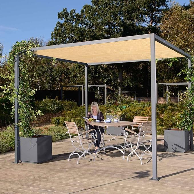 Eden's Decor Straight Flat-Edged Sun Shade Sail Rectangular 16' x 20' Beige UV-Blocking Outdoor Canopy Fabric Cloth Awning for Pergola Patio Garden Backyard Custom Size