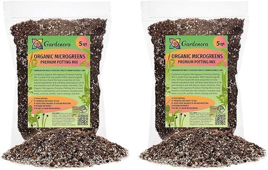 Organic Microgreens Premium Potting Mix by Gardenera - 10 Quart - Sustainably Sourced Ingredients for Eco-Friendly Gardening - (2 Bags of 5QT)