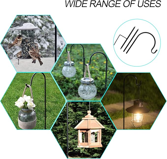 Dualshine 2 Pack Shepherd Hook 35 inch Tall Garden Outdoor Hook for Hanging Solar Light, Bird Feeders, Lanterns, Mason Jars, Garden Stake and Wedding Decor (Black)