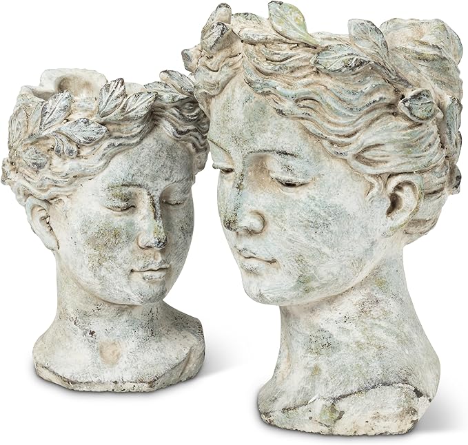 Abbott Collection Goddess Head Planter - Small Cement Indoor and Outdoor Planter Pot - Grecian Woman Statue Head Planter for Flowers and Succulents (Grey, 3.5" Opening)