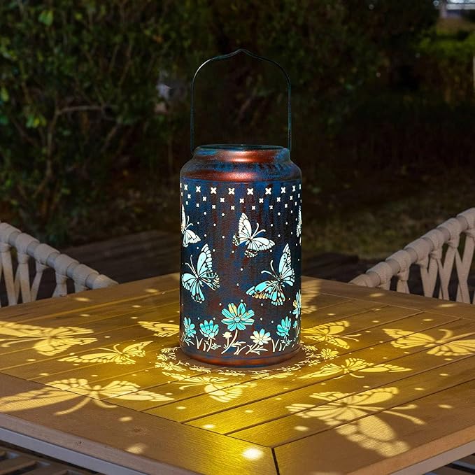 pearlstar Butterfly Lantern Outdoor Solar Hanging Lantern Waterproof Solar Light Decorative for Table Patio Yard Garden Lawn Landscape Lighting, Gardening Gifts for Women Mon (Blue)