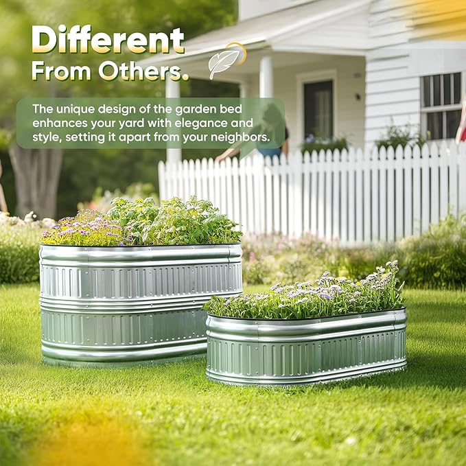 KING BIRD Raised Garden Bed Kit 2025 Upgraded Modular DIY Galvanized Planter Garden Box Outdoor for Gardening, Vegetables, Flowers, Elegant Roman Column Design, 47x24x12 in, Silver
