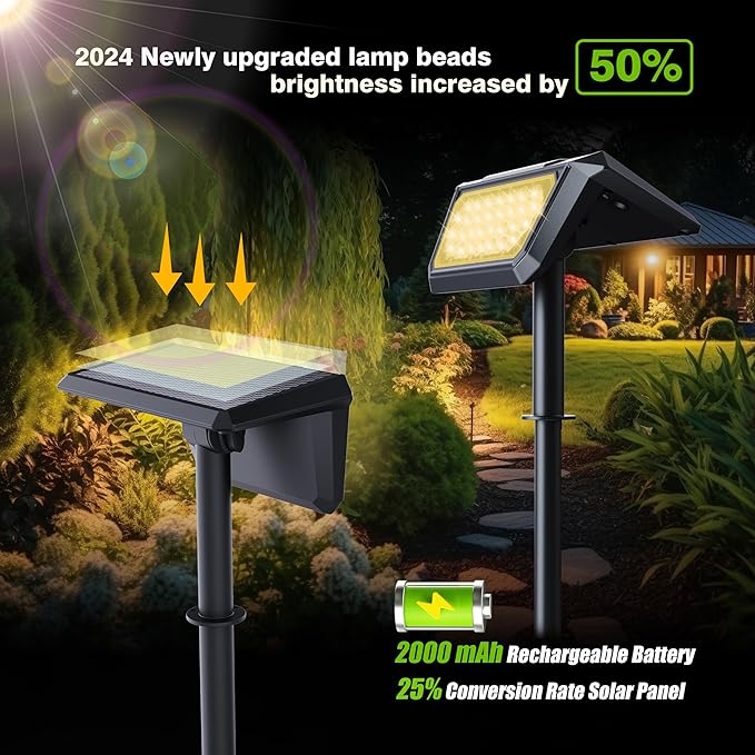 Solar Spot Lights Outdoor, [30 LEDs] High Brightness Long Range Landscape Lighting, [800LM2 Mode Adjustment] Led Outdoor Lights Solar Powered for House Garden Walkway (Warm 2packs)