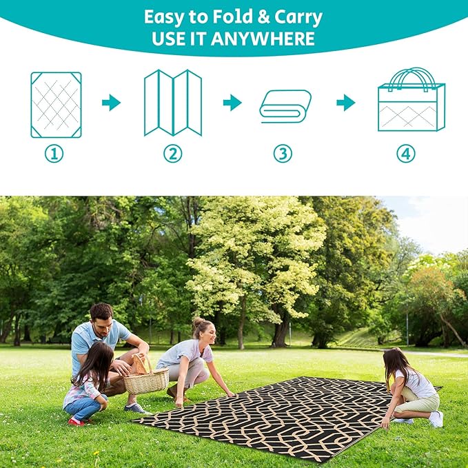 HEBE Outdoor Rug Waterproof 6x9, Reversible Plastic Straw Rug RV Camping Rug, Indoor Outdoor Patio Mat Clearance, Outside Carpet for Porch,Deck,Camper,Balcony,Backyard,Picnic