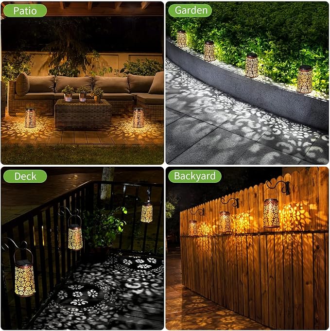JSOT Solar Lanterns - Solar Lanterns Lights Outdoor Waterproof Gift for Women Mom Grandma, Metal Hanging Lights Decorative for Patio Garden Yard Backyard Porch Table Tree , Cool/Warm Light, 2 Pack