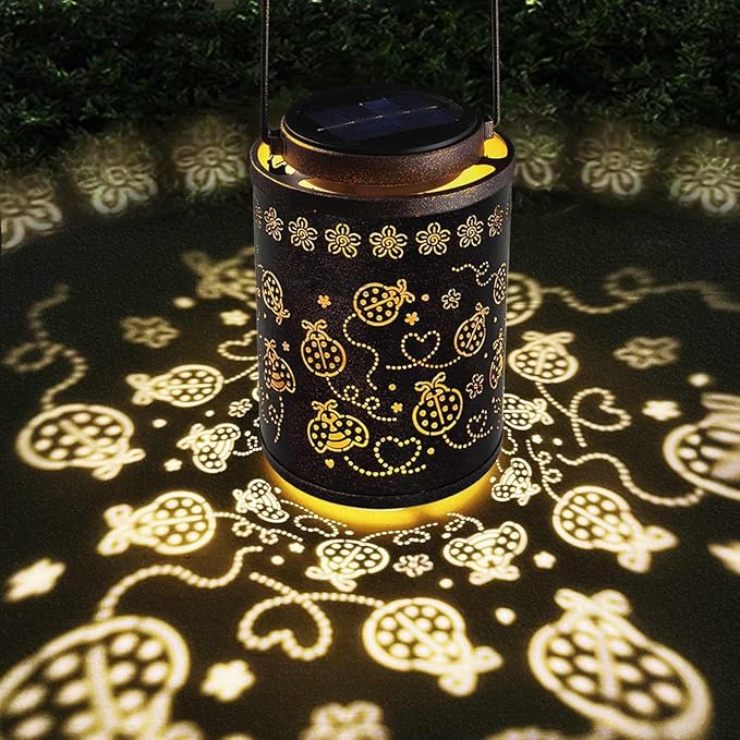 Solar Lanterns Outdoor Waterproof Ladybug Garden Decor, Hanging Metal Lights for Yard, Patio, Backyard, Porch, Fence, Ideal Gift for Women, Mom, Grandma, Birthday & Mother’s Day