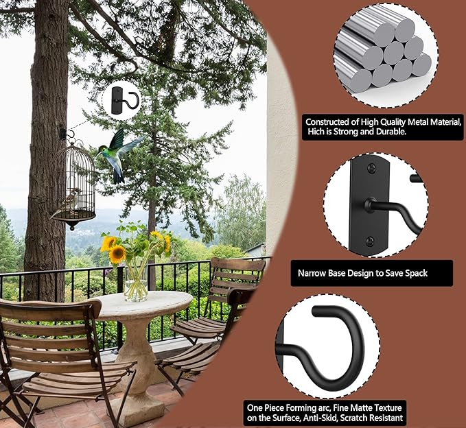 Ceiling Hooks for Hanging Plants 8Pack 4in,Wall Hooks for Plants,Lights,Planters,Lanterns,Hanging Bird Feeders,Wind Chimes,Indoor&Outdoor Decoration Hooks Black