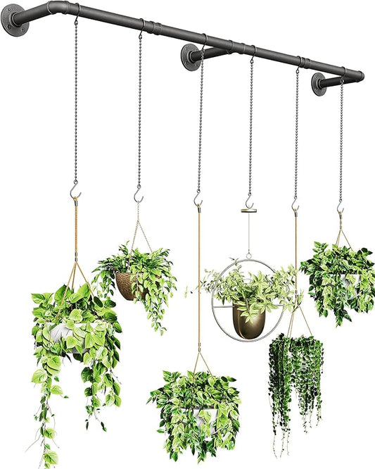 Plant Hanger Indoor, Hanging Planters Rod for Indoor Plants with 6 Hanging Chains, Wall Plant Hanging Rod for Window Ceiling, 65.7 Inch, Metal/Black, Pots Not Included…