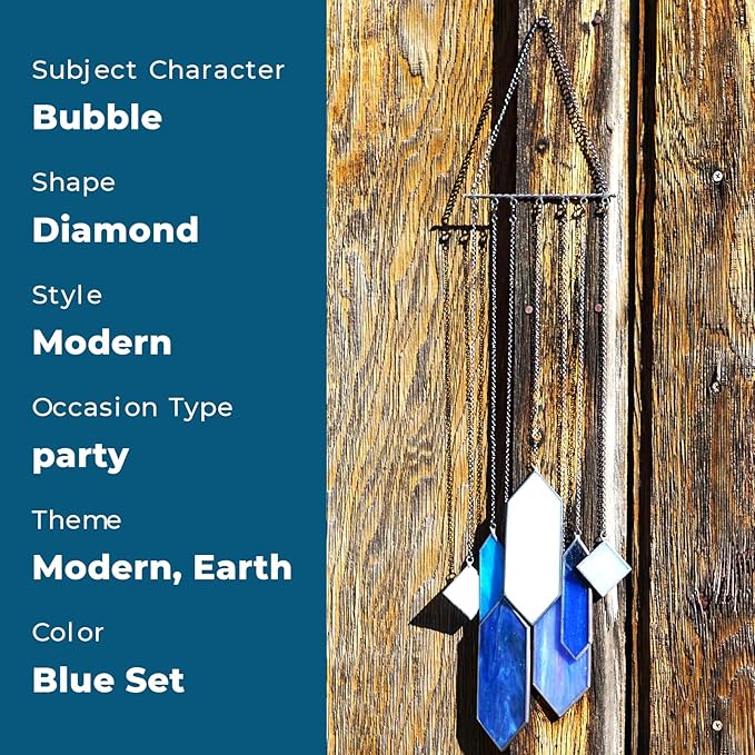 Stained Glass Window Hanging Sun Catcher - Blue Wall Art, Earth Tones Modern Design, Fully Assembled, Ready to Hang, Home or Garden Decor