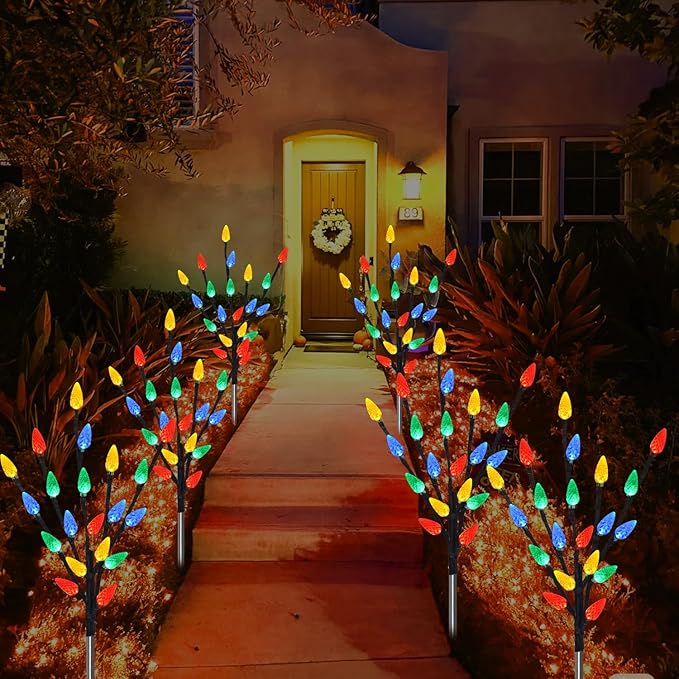 Upgraded 6 Packs 120 LED C6 Solar Christmas Lights, Outdoor Christmas Decorations Yard Lights, 8 Modes Waterproof Christmas Pathway Lights for Christmas Decorations Outdoor Yard Patio Cemetery Grave