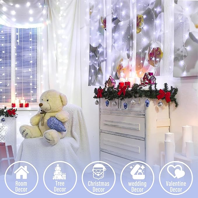 JMEXSUSS 66ft 200 LED White Christmas Lights Indoor Bedroom, Connectable White String Lights Outdoor Clear Wire, 8 Modes Twinkle String Lights Plug in for Room Tree Wedding Christmas Decoration