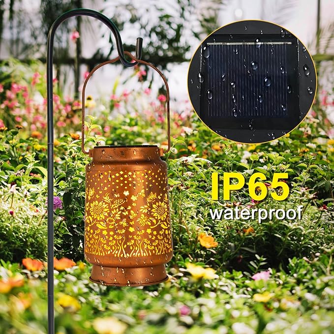 Solar Lanterns Outdoor Garden Decor, Gifts for Women, Mom, Grandma, Birthday, Thanksgiving, Decorative Waterproof Hanging Metal LED Light for Yard, Patio, Lawn, Landscape, Backyard (Sunflower)