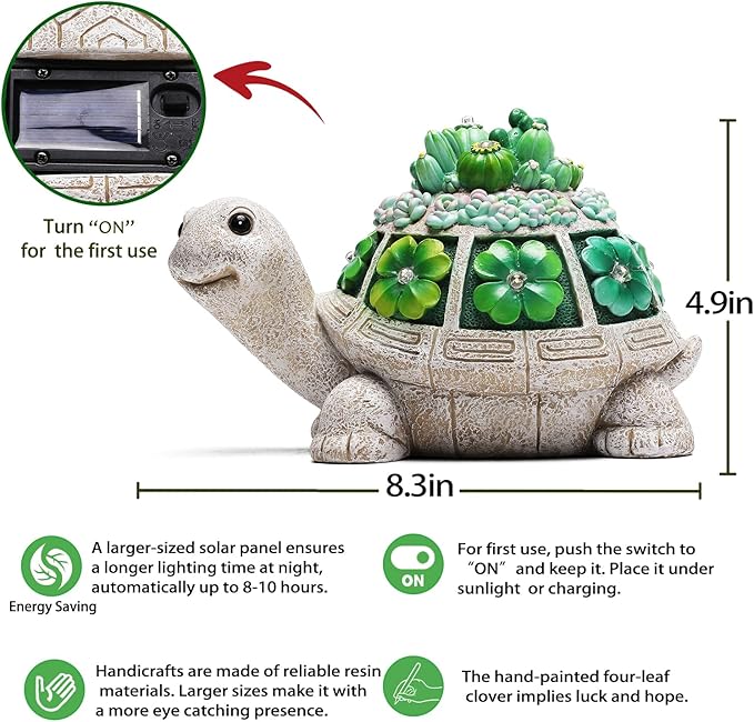 Turtle Solar Outdoor Light Garden Statue with Clover,Decoration for Patio,Yard,Lawn,Gifts for Women Mom Grandma
