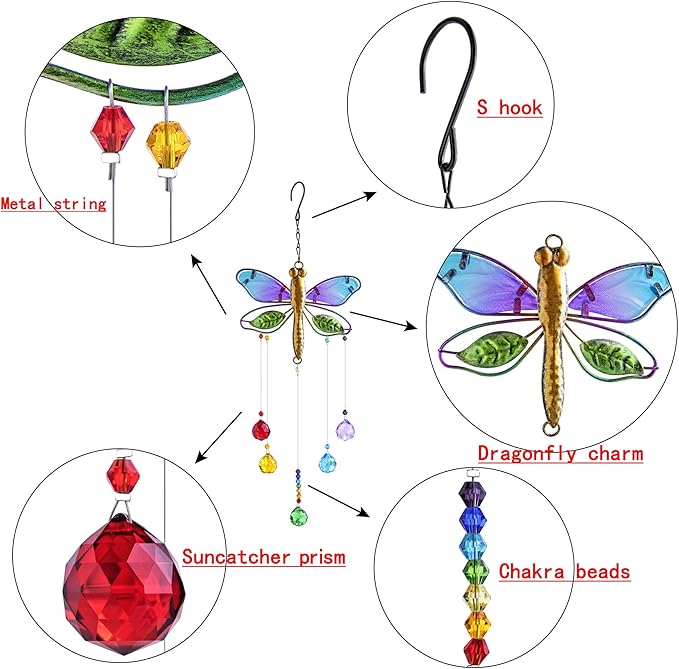 Dragonfly Hanging Crystal Suncatcher Ornament Window Garden Decor Rainbow Maker Prism Pendant