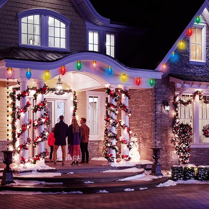 Jumbo Xmas String Lights, 16FT Large Multicolored Bulbs Christmas Hanging Lights with 10 LED Giant Multicolor Bulbs, C7 Big Bulb Vintage Christmas Decorations for Holiday Home Tree Roof Yard Garden