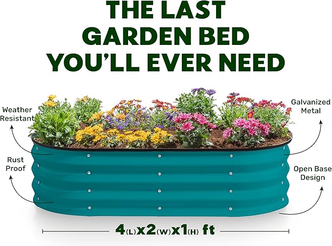 Galvanized Raised Garden Beds Outdoor // 4×2×1 ft (2-Pack) Planter Raised Beds for Gardening, Vegetables, Flowers (Turquoise) // Large Metal Garden Box