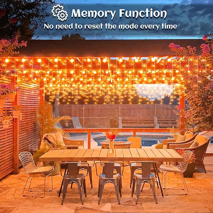 33 FT Orange Icicle Lights for Outside, 400 LED Christmas Lights Outdoor, Clear Wire Twinkle String Lights with Timer 8 Modes Waterproof for Window House Patio Yard Wedding Classroom Festival Decor