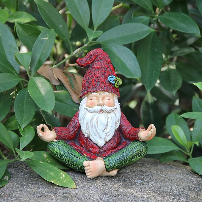 Outdoor Garden gnomes statue yoga - Gnomes statue in yoga pose for garden decor,Yoga gnomes garden statues with solar lights for outdoor decoration,Garden sculptures and statues for patio lawn yard