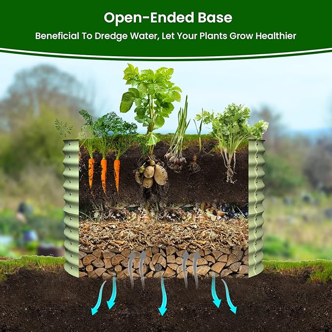 Olle 32" Tall, Raised Garden Beds Outdoor for Vegetables, Round Galvanized Raised Garden Bed, Metal Garden Boxes Outdoor Plater Box, Sage Green