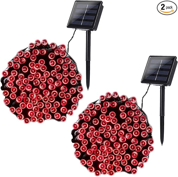 Joomer Red Solar Christmas Lights, 2 Pack Total 144 FT 400 LED 8 Modes Waterproof Solar Christmas Lights Outdoor for Christmas Decorations