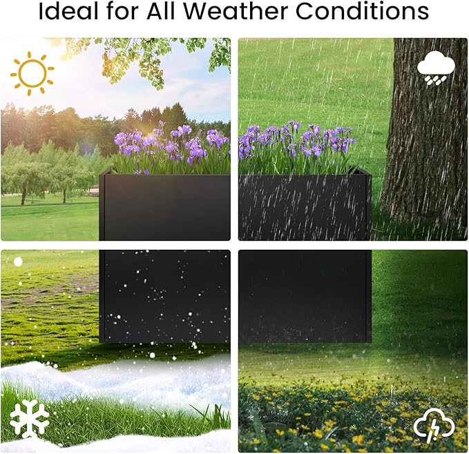 Heavy-Duty Steel Planter Box 30”x12”x24”, Rust-Resistant Large Outdoor & Indoor Plant Container, Metal Garden Box with Drainage Holes & Reinforced Edges