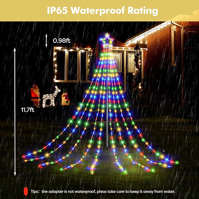 BlcTec Christmas Decorations, 352 LED Christmas String Lights with 9 Strands 11.7ft Waterfall Christmas Tree Lights, 8 Modes, Waterproof, Timer for Yard Patio Outdoor Xmas Décor, Flowing Multicolor