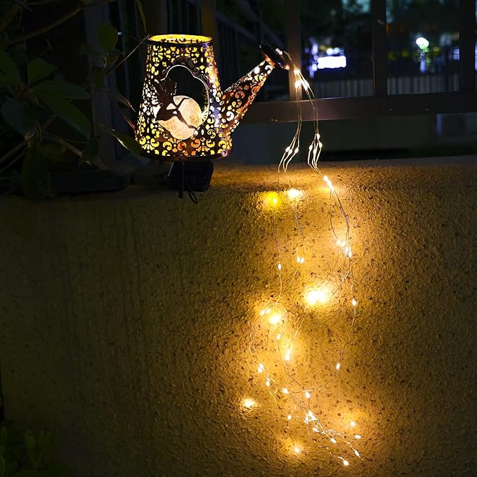 YJFWAL Solar Watering Can with Warm White LED Lights Outdoor Waterproof Fairy Garden Decor for Pathway, Yard, Lawn, Patio Perfect Decorations Gardening Gifts, Birthday Present for Women, Mom, Grandma