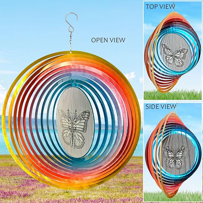 Wind Spinner Creates a Fluttering Butterfly 3D Animations Effect,Wind Spinners Ouddoor Butterfly Gift for Women/Grandma/Mom/Wife,12inch Mandala Wind Spinner Hanging Garden Yard Art Decor