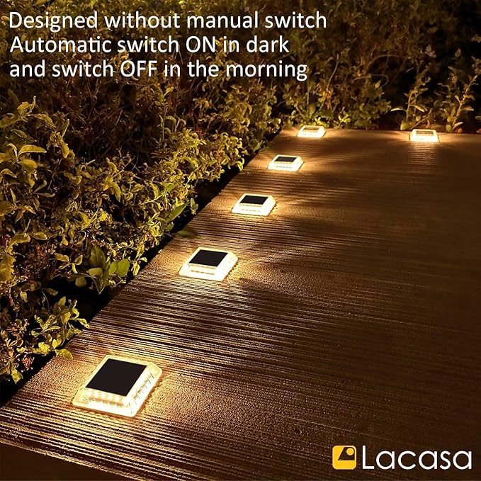 Lacasa Outdoor Solar Light, 4 Pack 30LM IP68 Waterproof Solar Garden Light Auto On/Off Solar Lighting for Stairs Paths Paths Paths Patio Deck Dock, Warm White 2700K