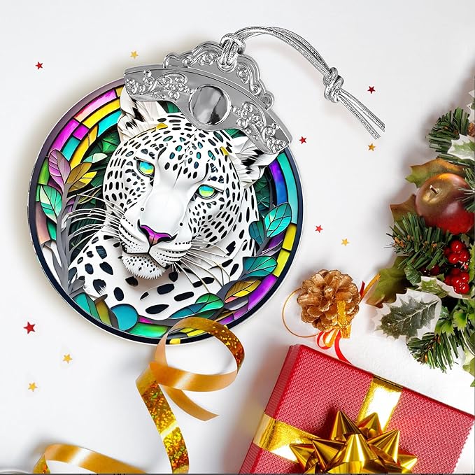 Stained Glass Suncatcher, Jocidea Leopard Ornament, Christmas Ornaments, Holidays Ornaments, Christmas Tree Decor, Leopard Decor for Home, Leopard Gifts
