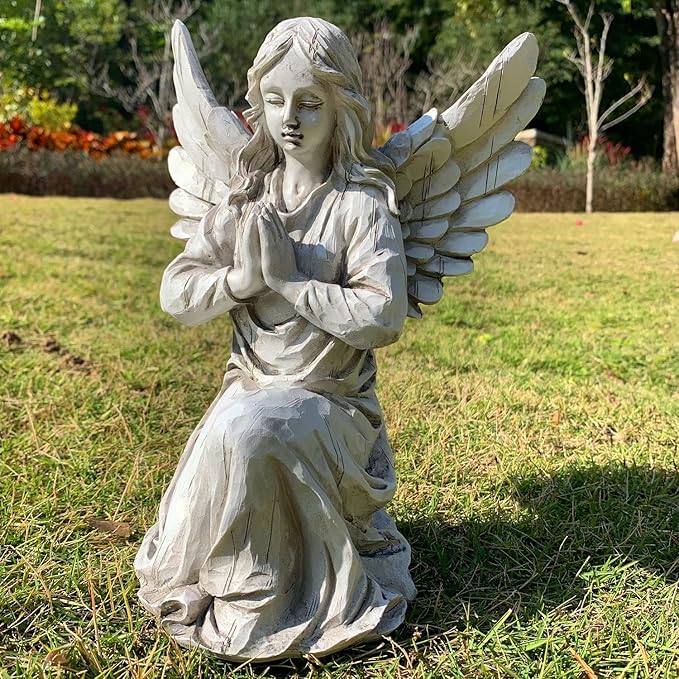 Praying Angel Garden Statue, Religious Fairy Sculpture Waterproof Decorative Figurine Art Decor for Patio, Lawn, Yard, Housewarming Ornament Present Angels HSa-1