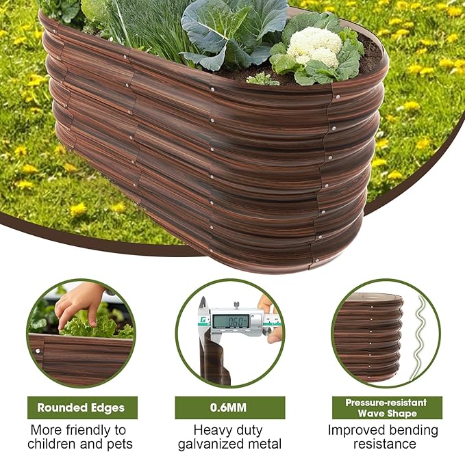 4x2x2ft Oval Galvanized Raised Garden Bed Kits Outdoor Large Metal Modular Planter Box 9-in-1 Raised Beds for Gardening,Vegetables,Fruits,Flowers & Herbs (Brown)