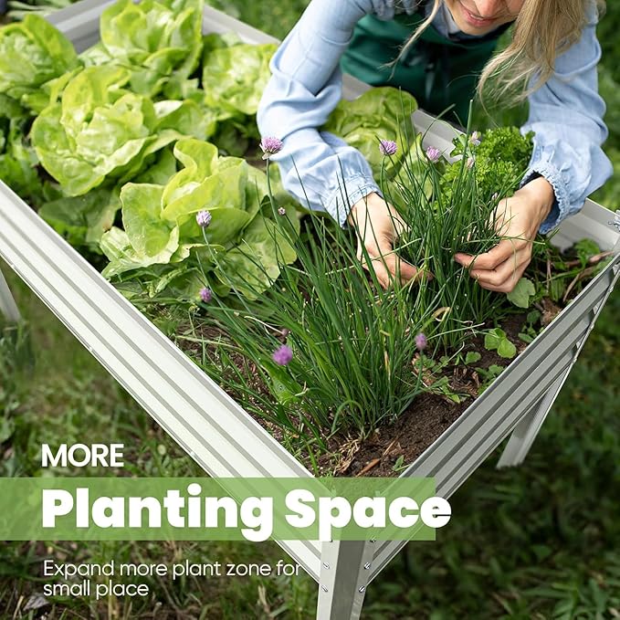 KING BIRD Raised Garden Bed with Cover & Netting Galvanized Elevated Large Planter Box with Legs 48×24×56 in for Backyard, Patio, Balcony, 400lb Capacity, Beige