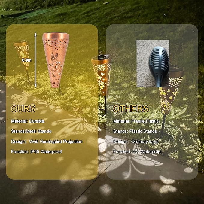 DIBIEECN 6 Pack Hummingbird Solar Pathway Lights Outdoor,Metal Garden Decorations Outdoor Lights with Patterns and Warm Light,Waterproof Landscape Lighting for Path Patio Backyard Walkway Yard