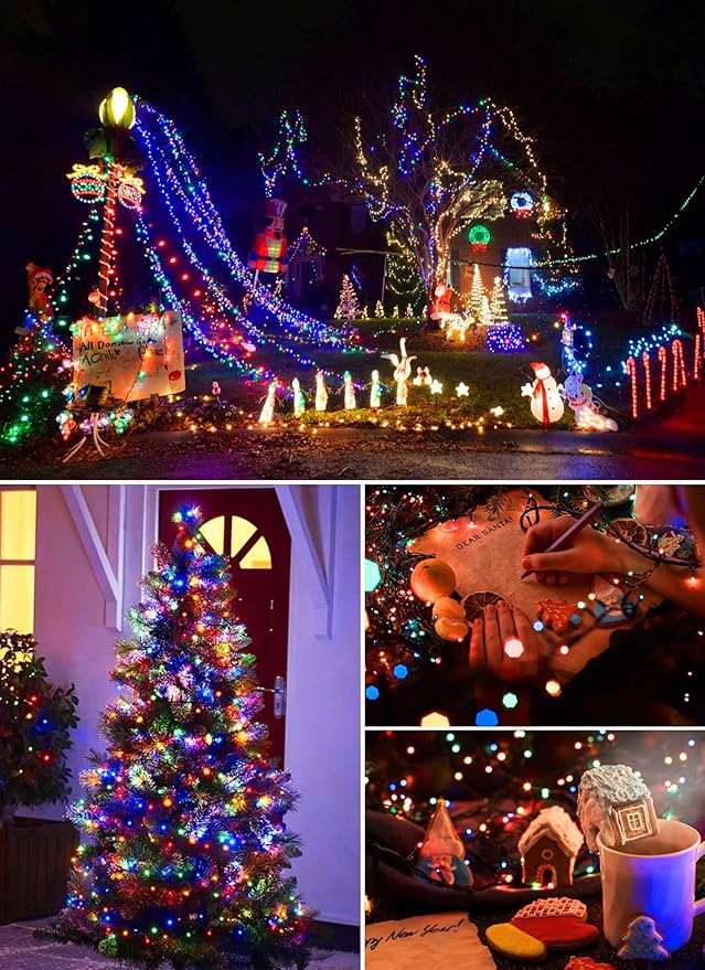 Minetom Christmas Lights, 128ft 400 LED Outdoor Christmas Tree Lights with Remote, 8 Modes Christmas String Lights Plug-in Mini Xmas Tree Lights with Timer for Outside Party Decor, Multicolor