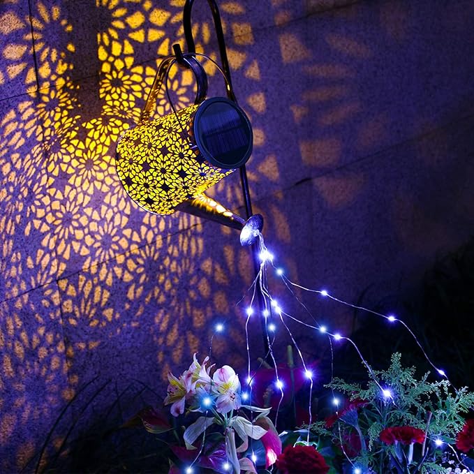 VOOKRY Watering Can with Lights, Large Hanging Solar Lights Outdoor Waterproof, Decorative Retro Metal Solar Garden Decor for Patio Yard Porch Lawn Landscape Gardening Gifts for Mom Grandma Women