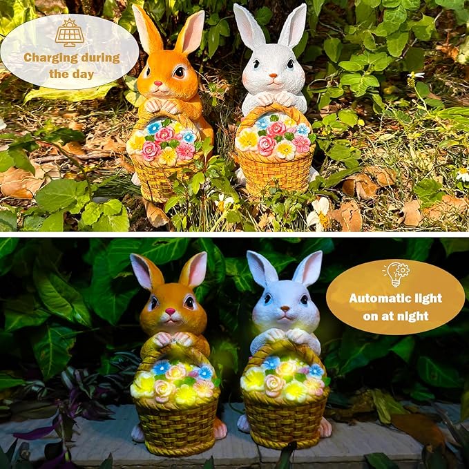 Solar Garden Outdoor Statues Rabbit Light,Lawn Decor Bunny Statue for Patio, for Indoor and Outdoor Decoration Housewarming Garden Lover and Easter