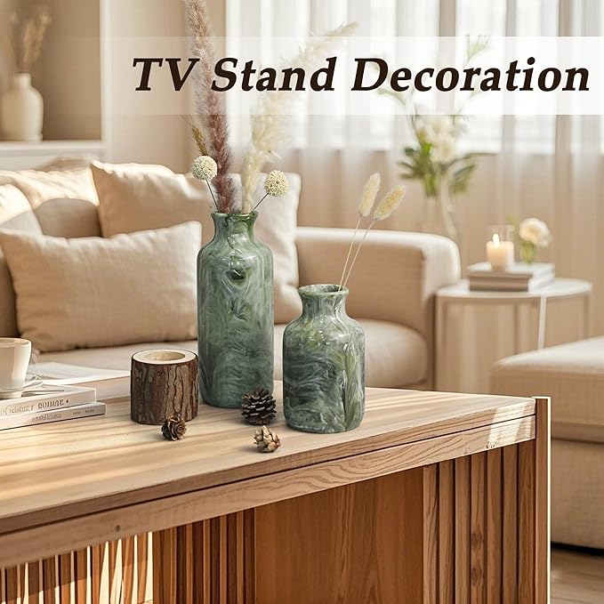 Resin 3 Piece Vase Set, Farmhouse Decor, Home Decorative Vase, Vases for Your Kitchen, Bedroom, Office, Living Room, Bathroom, & Shelf Centerpiece Table Decorations, Green